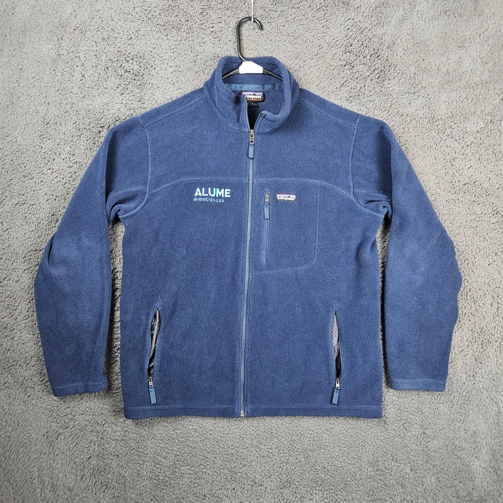 Patagonia Classic Synchilla Full Zip Fleece Jacket Mens Large Blue Embroidered